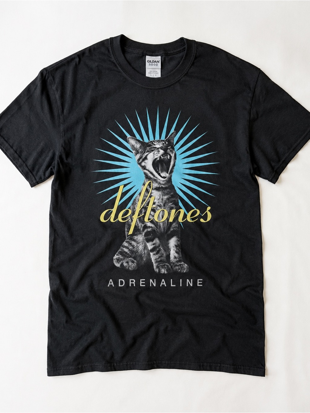 Gildan Black Tee with Bright Blue Graphic Spikes